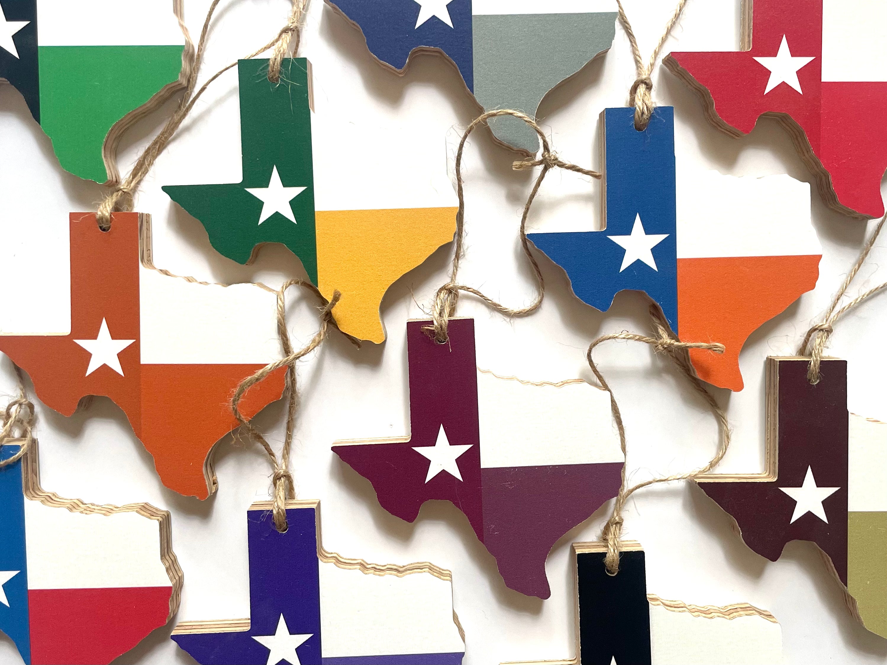 Maroon/White/Gold Team Spirit Texas Flag Ornaments