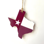 Load image into Gallery viewer, Maroon/White Team Spirit Texas Flag Ornaments
