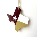 Load image into Gallery viewer, Maroon/White/Gold Team Spirit Texas Flag Ornaments
